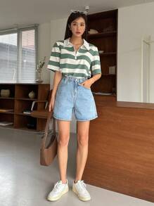 DAZY Striped Print Half Zip Tee - Multicolor - View 6