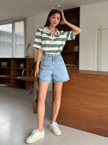 DAZY Striped Print Half Zip Tee - Multicolor - View 7