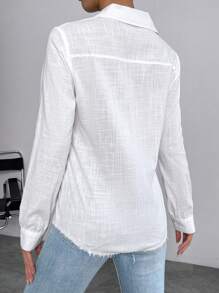 SHEIN Essnce Áo sơ mi nữ Hem thô Nút phía trước màu trơn Giải trí - trắng - Xem 2