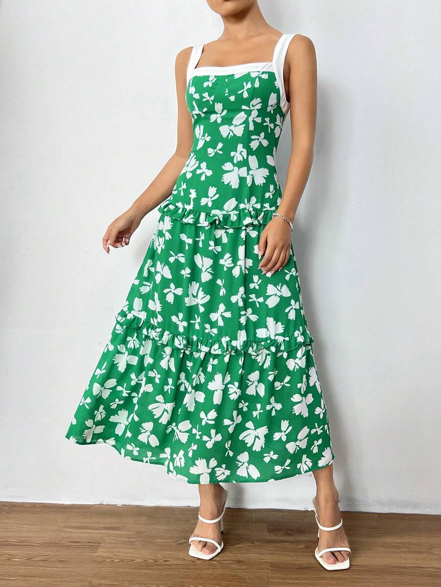 SHEINNeu Allover Print Kleid mit Rüschensaum