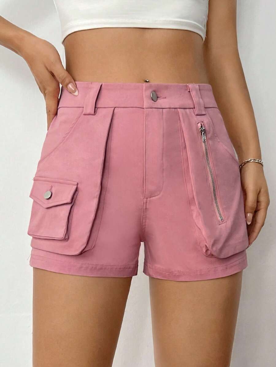 SHEINNeu Flap Pocket Side Cargo Shorts - Pink - View 1