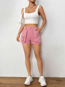 SHEINNeu Flap Pocket Side Cargo Shorts - Pink - View 5