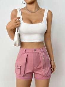 SHEINNeu Flap Pocket Side Cargo Shorts - Pink - View 3