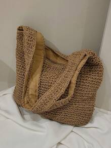 Tropiscape Medium Solid Color Double Handle,Perfect For Summer Travel Vacation, Straw Purse, Straw Beach Bag, Beach Necessities, Beach Essentials,Beach Stuff & Summer EssentialsSchool Bag,Large Capacity,Lightweight,Portable,Classic Casual, Suitable For Teen Girls Women College Studentsvacation,Holiday,Outdoors, Travel, Outings, Vacation Bag For Summer