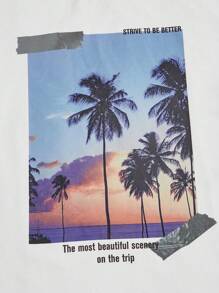 Manfinity VCAY Men Cotton Slogan & Palm Tree Print Tee & Drawstring Waist Shorts - Multicolor - View 5