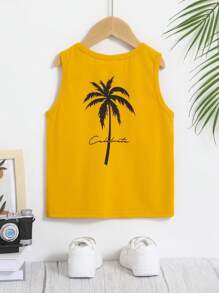 SHEIN Chàng trai trẻ In cây dừa Áo ba lỗ - Màu vàng - Xem 2