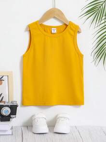 SHEIN Chàng trai trẻ In cây dừa Áo ba lỗ - Màu vàng - Xem 3