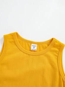 SHEIN Chàng trai trẻ In cây dừa Áo ba lỗ - Màu vàng - Xem 4