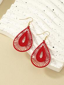 1 Đôi Thời Trang Hợp Kim Kẽm Khoét Hở Bông Tai Giọt Nước Cho Nữ Trang Trí Hàng Ngày - Đỏ - Xem 1