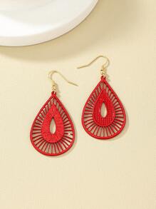 1 Đôi Thời Trang Hợp Kim Kẽm Khoét Hở Bông Tai Giọt Nước Cho Nữ Trang Trí Hàng Ngày - Đỏ - Xem 2