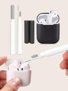 2 piezas Auricular inalámbrico Pluma de limpieza & 1 pieza de silicona anticaída Funda compatible con Airpods - Blanco y Negro - Ver 1