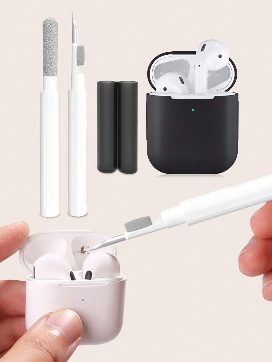 2 piezas Auricular inalámbrico Pluma de limpieza & 1 pieza de silicona anticaída Funda compatible con Airpods - Blanco y Negro - Ver 1