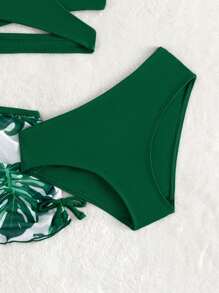 SHEIN Ensemble de bikini croisé à imprimé tropical avec jupe de plage pour jeune fille, été plage
