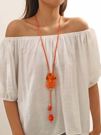 1 件休闲海滩风格铝合金和树脂长项链，手工制作，形状、颜色和花卉图案位置各有不同