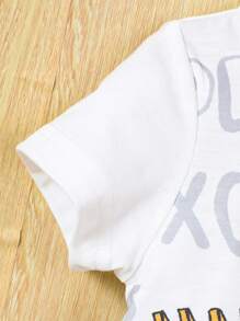 SHEIN 男嬰挖掘機和字母圖案T恤和短褲 - 黑與白 - 查看 6