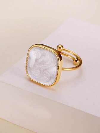 1 st. Elegant Lyx Stil Kvadratisk Flytande Sand Pärldekorationer Klistra Justerbar Rostfritt Stål Kvinnors Förlovningsring , Presenter