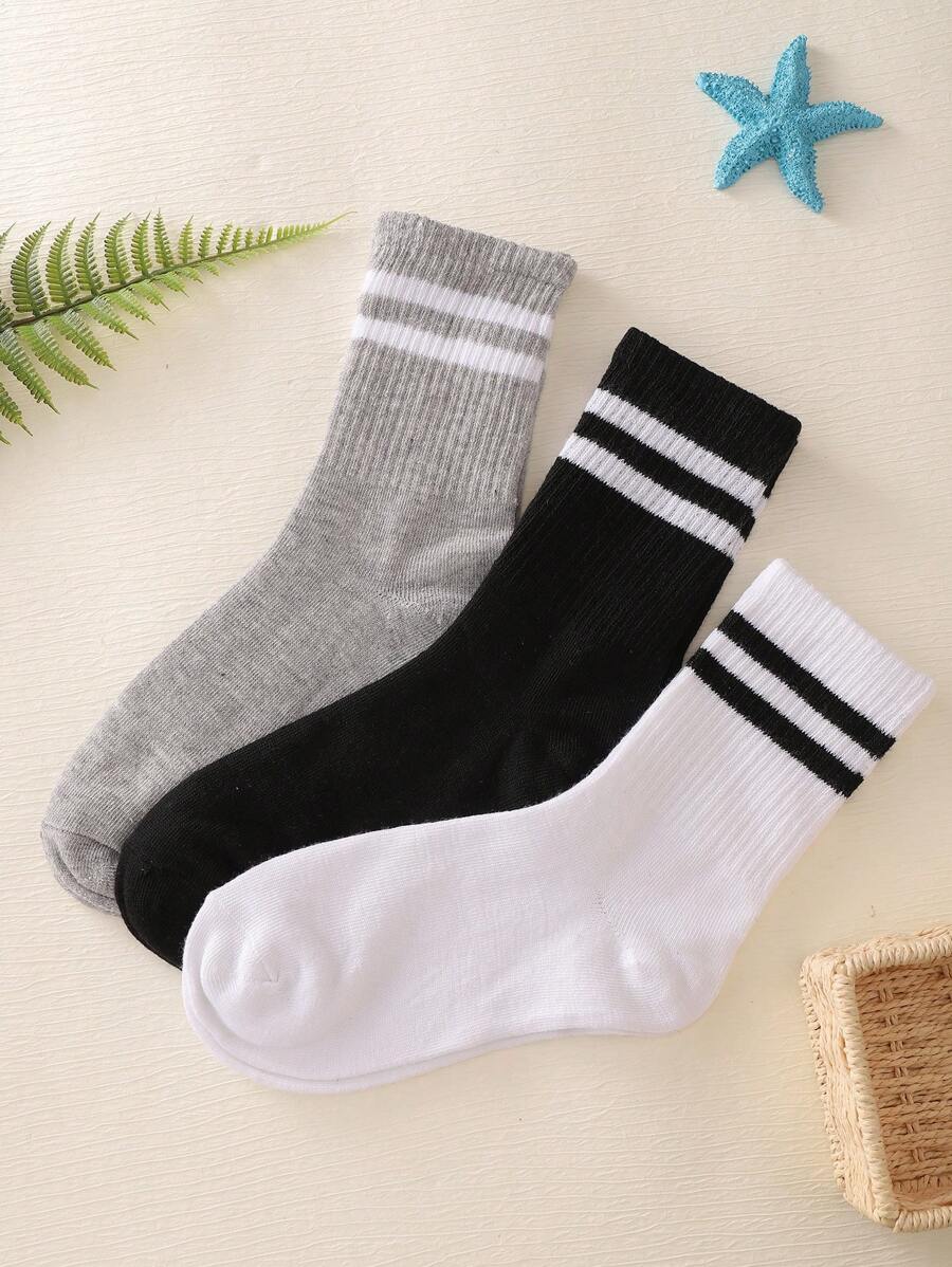 3pairs Men Striped Pattern Fashionable Crew Socks For Daily Life - Multicolor - View 1