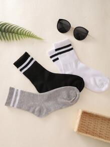 3pairs Men Striped Pattern Fashionable Crew Socks For Daily Life - Multicolor - View 3
