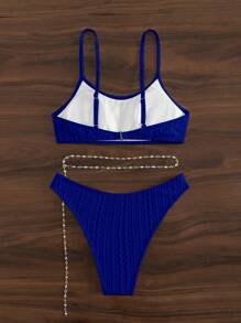SHEIN Swim Summer Beach Plain Chain Belted Bikini Set - Royal Blue - View 4