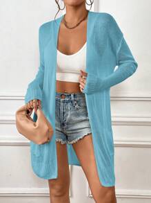 SHEIN Essnce 落肩休闲设计开衫 - 淺藍色 - 查看 4