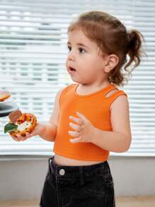 SHEIN 嬰兒鏤空背心上衣 - 橘色 - 查看 3