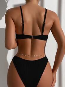 Swim Basics Bañador bikini liso con cadena con cinturón - Negro - Ver 2