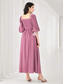 Modelyn Square Neck Contrast Lace A-line Dress