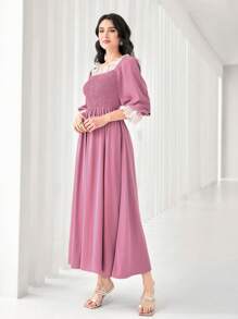 Modelyn Square Neck Contrast Lace A-line Dress