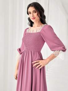 Modelyn Square Neck Contrast Lace A-line Dress