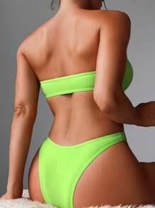 前繫帶抹胸比基尼泳裝 - 青檸色 - 查看 2