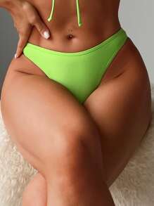 前繫帶抹胸比基尼泳裝 - 青檸色 - 查看 4