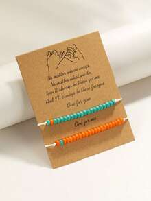 2 piezas set pulseras de hilo encerado con cuentas grandes en azul y naranja para parejas - Multicolor - Ver 1