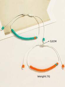 2 piezas set pulseras de hilo encerado con cuentas grandes en azul y naranja para parejas - Multicolor - Ver 4