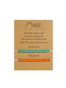 2 piezas set pulseras de hilo encerado con cuentas grandes en azul y naranja para parejas - Multicolor - Ver 5