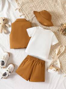 男嬰素色T恤和卡通貼布夾克背心和短褲 - 彩色 - 查看 2