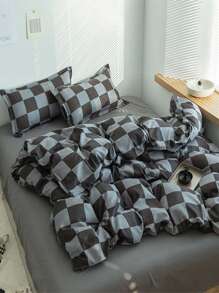 1pc Simple Black & White Grid Pattern Bedding Set, All Seasons - Multicolor - View 1