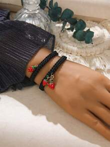 2入組彩色琺瑯甜美風草莓可調節友誼細繩手鏈適用於情侶和最好朋友 - 彩色 - 查看 2