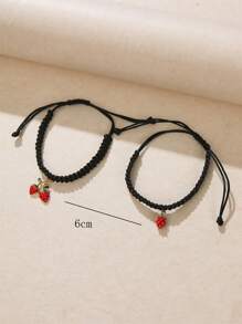 2入組彩色琺瑯甜美風草莓可調節友誼細繩手鏈適用於情侶和最好朋友 - 彩色 - 查看 3