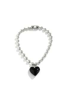 1pc Exaggerated Fashionable Metal Bead Chain Heart Shaped Pendant Necklace Street Style Preppy Style Hip-Hop Lady Accessory Valentines,Mom,Mother,Mother's Day,Gift