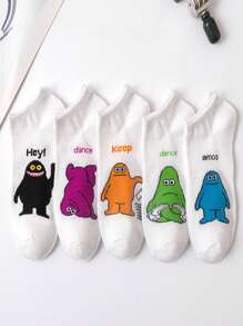 5pairs Women Letter & Cartoon Graphic Cute Ankle Socks For Spring & Summer - Multicolor - View 1