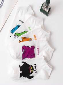 5pairs Women Letter & Cartoon Graphic Cute Ankle Socks For Spring & Summer - Multicolor - View 2