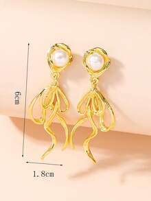 1 对法式蝴蝶结流苏珍珠耳钉，女士正式派对珠宝 - 金黃色 - 查看 3