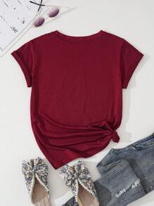 INAWLY Solid Round Neck Tee - Burgundy - View 2