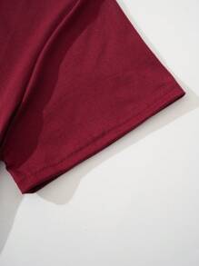 INAWLY Solid Round Neck Tee - Burgundy - View 3