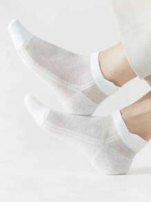 1雙男士素色透氣休閒短襪適用於日常 - 白色 - 查看 1