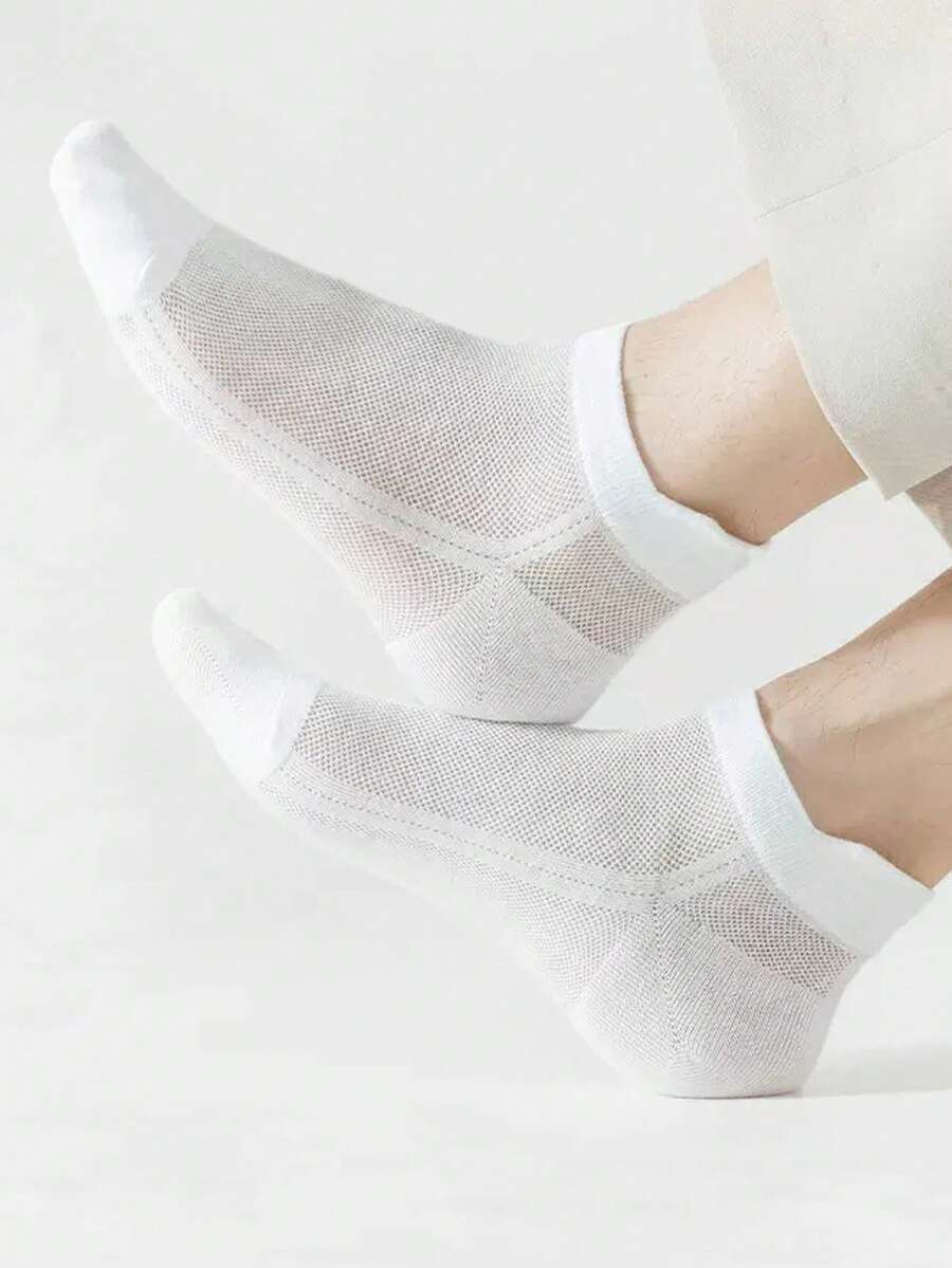 1雙男士素色透氣休閒短襪適用於日常 - 白色 - 查看 1