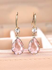 1 Đồng Thời Trang Đính Đá Cubic Zirconia Chi Tiết Bông Tai Giọt Nước Cho Nữ Cho Đảng Có Niên Đại - Màu Hồng baby - Xem 1