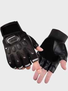 1 đôi Găng tay nửa ngón thể thao đi xe đạp ngoài trời bằng acrylic - màu đen - Xem 1