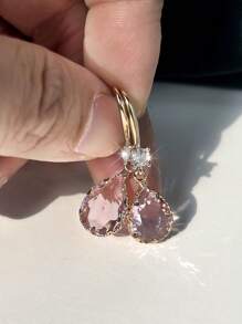 1 Đồng Thời Trang Đính Đá Cubic Zirconia Chi Tiết Bông Tai Giọt Nước Cho Nữ Cho Đảng Có Niên Đại - Màu Hồng baby - Xem 3