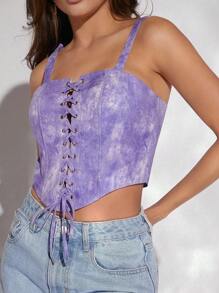SHEIN Unity Y2K Lace Up Tie Dye Twill Crop Cami Top